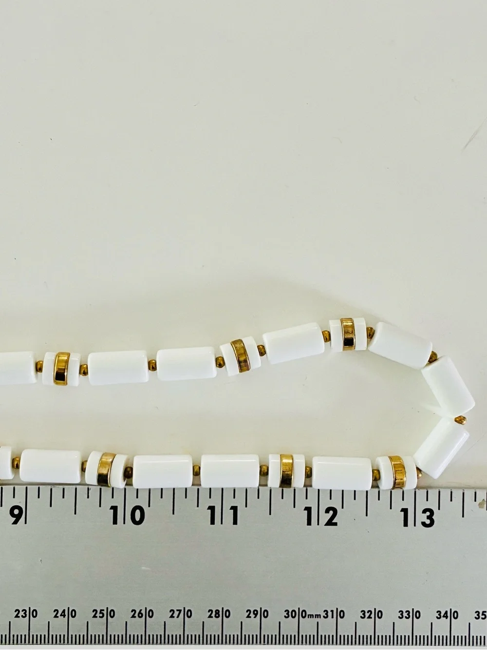 VTG Lucite Classic White Beaded Necklace with Gold Accents Lightweight Casual